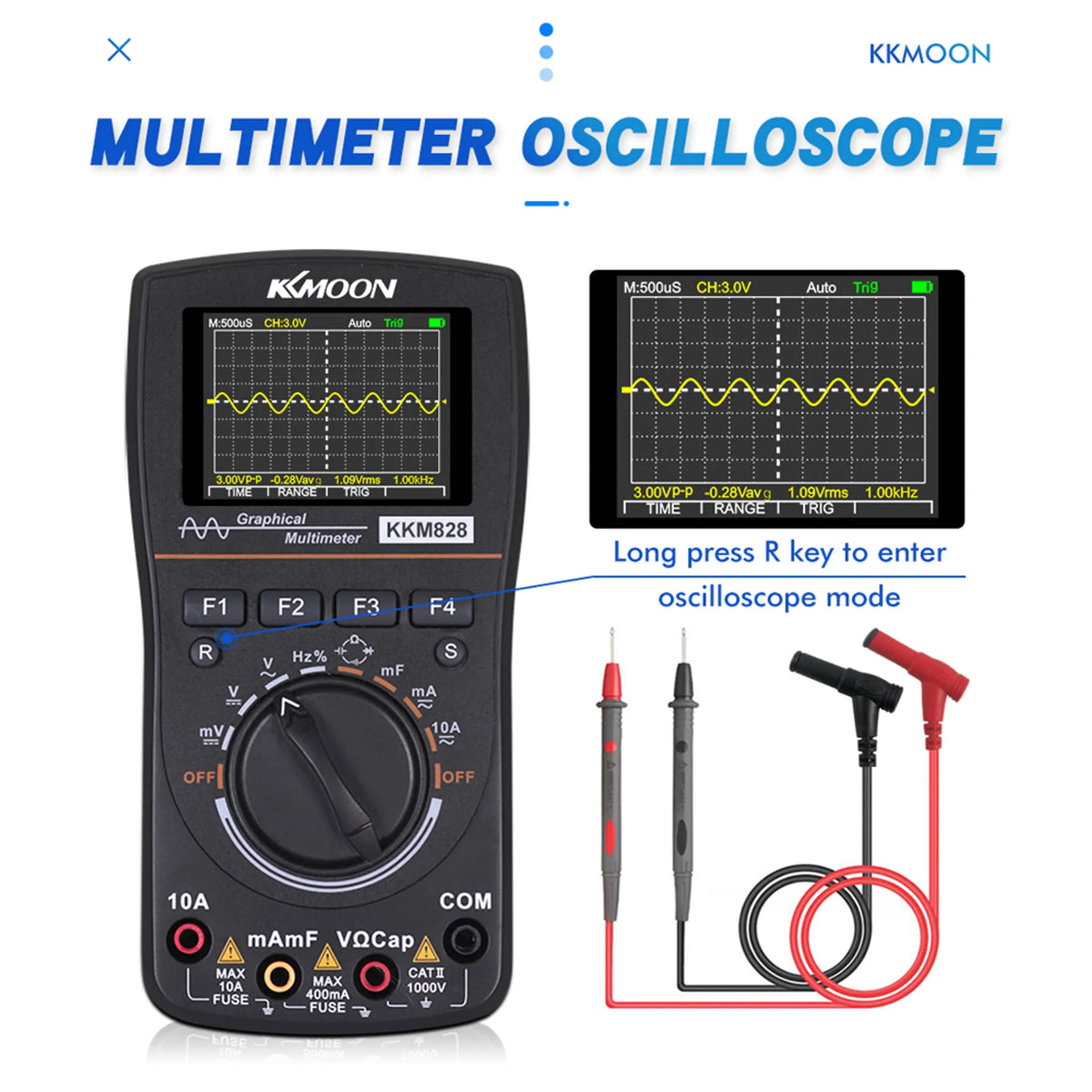 Hochauflösendes grafisch digitales Oszilloskop-Multimeter 2 in 1 mit 2,4-Zoll-Farbbildschirm 1 MHz Bandbreite 2,5 Msps Abtastrate