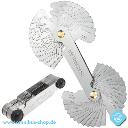 Gewindelehre Metrisch 60 Grad 0.25-6mm und Zoll 55 Grad 4-62G, Edelstahl Messlehre Feingewinde